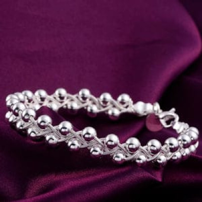 Sterling silver Braided Beads Chain bracelet for women